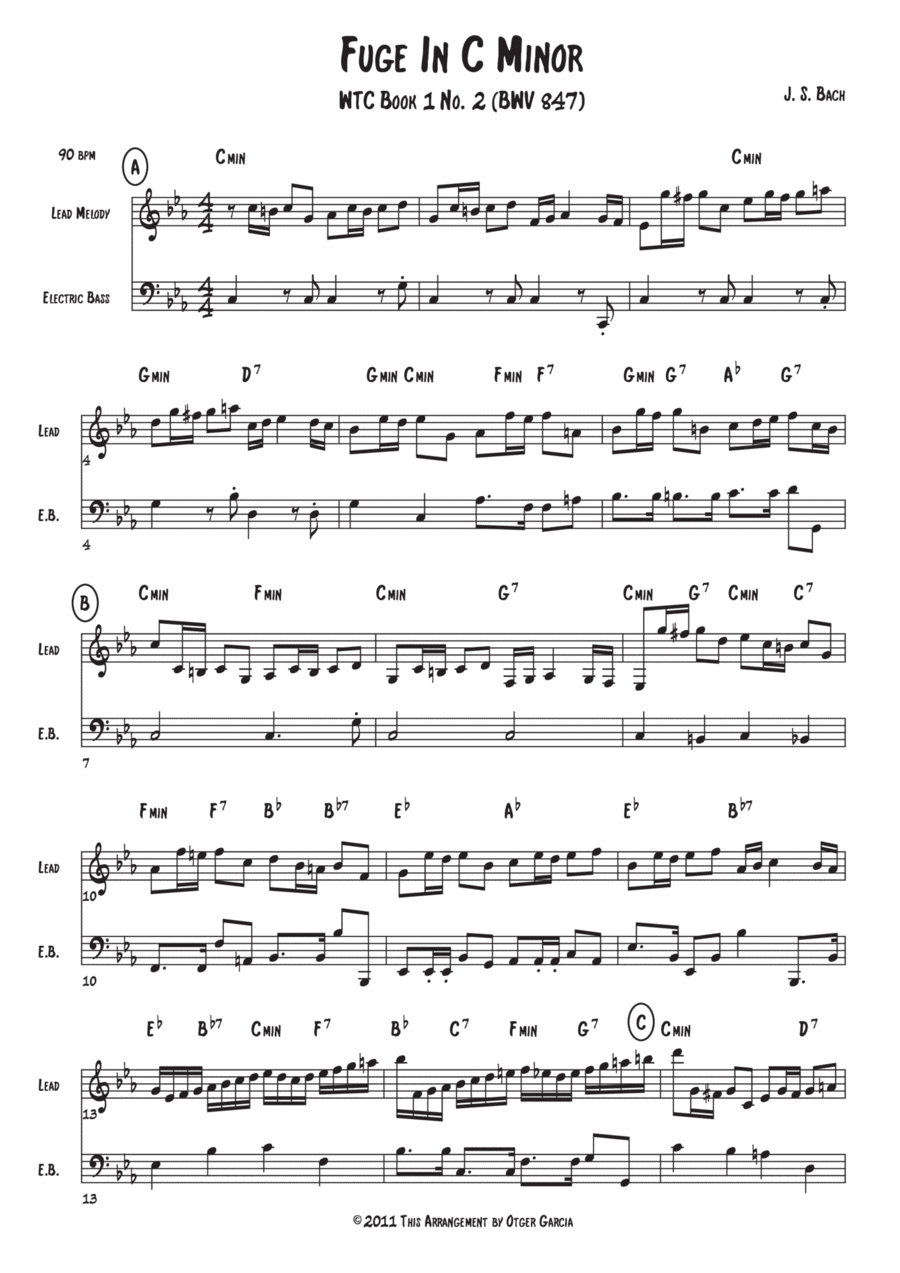 Fugue in C Minor, WTC Book 1 No. 2 (BWV 847) String Duet scores gallery preview page 1