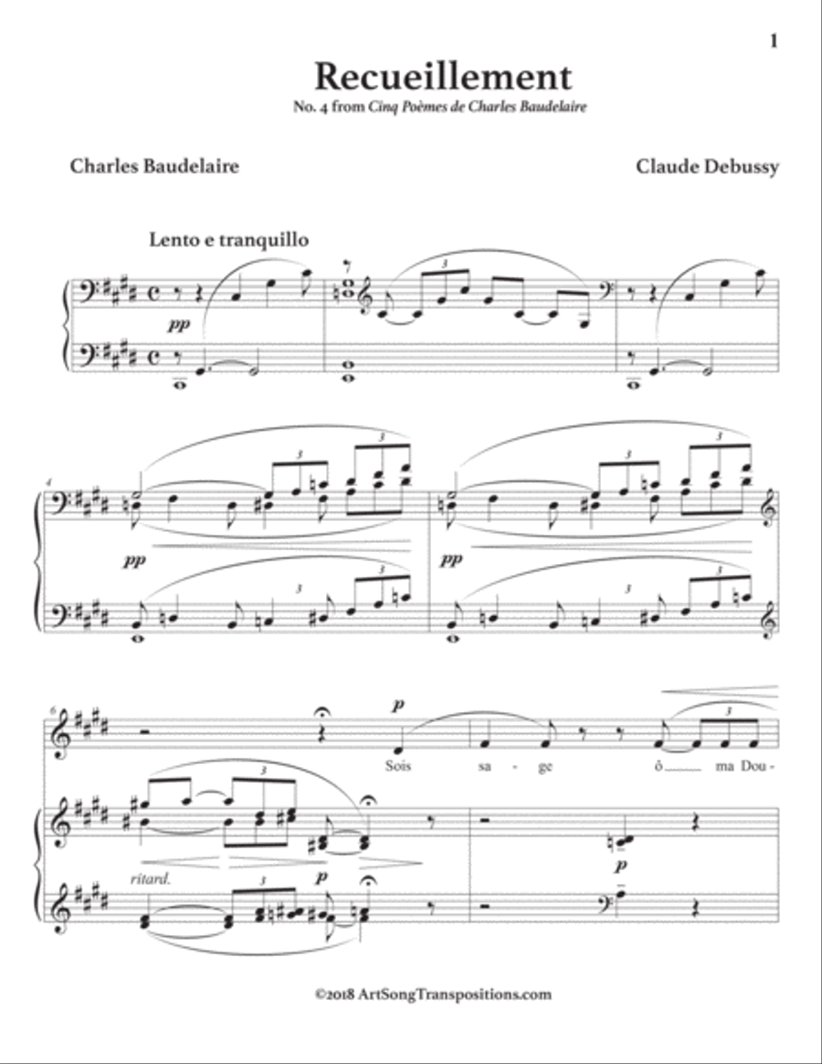 DEBUSSY: Recueillement (transposed to C-sharp minor) Voice scores gallery preview page 2