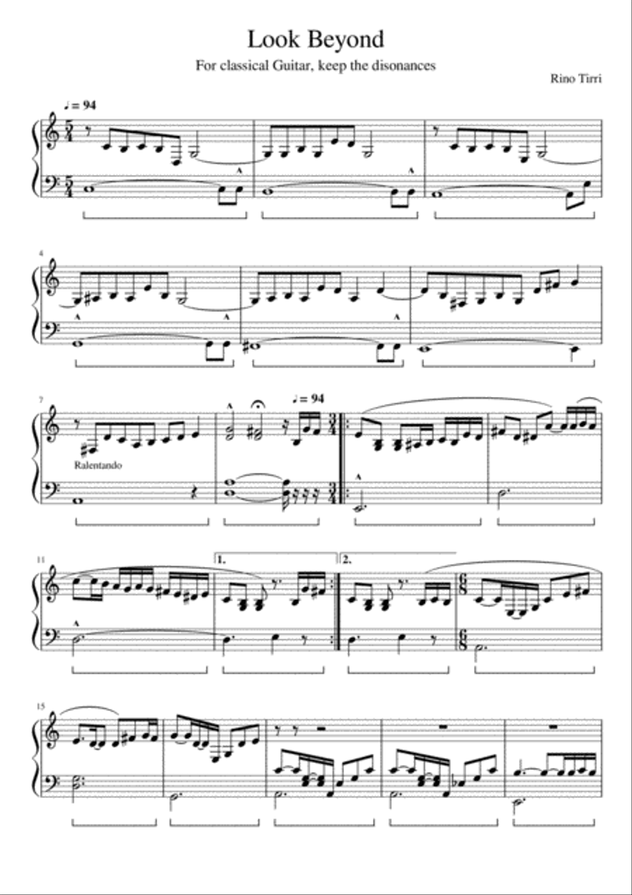 Classical Guitar Modern Piece - Rino Tirri Acoustic Guitar scores gallery preview page 1