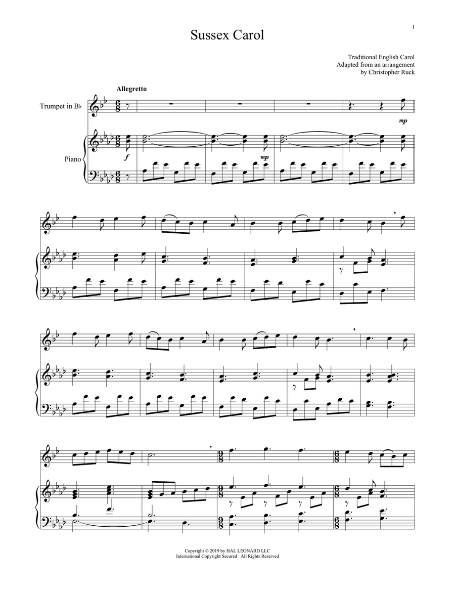 Sussex Carol Trumpet Solo scores gallery preview page 1