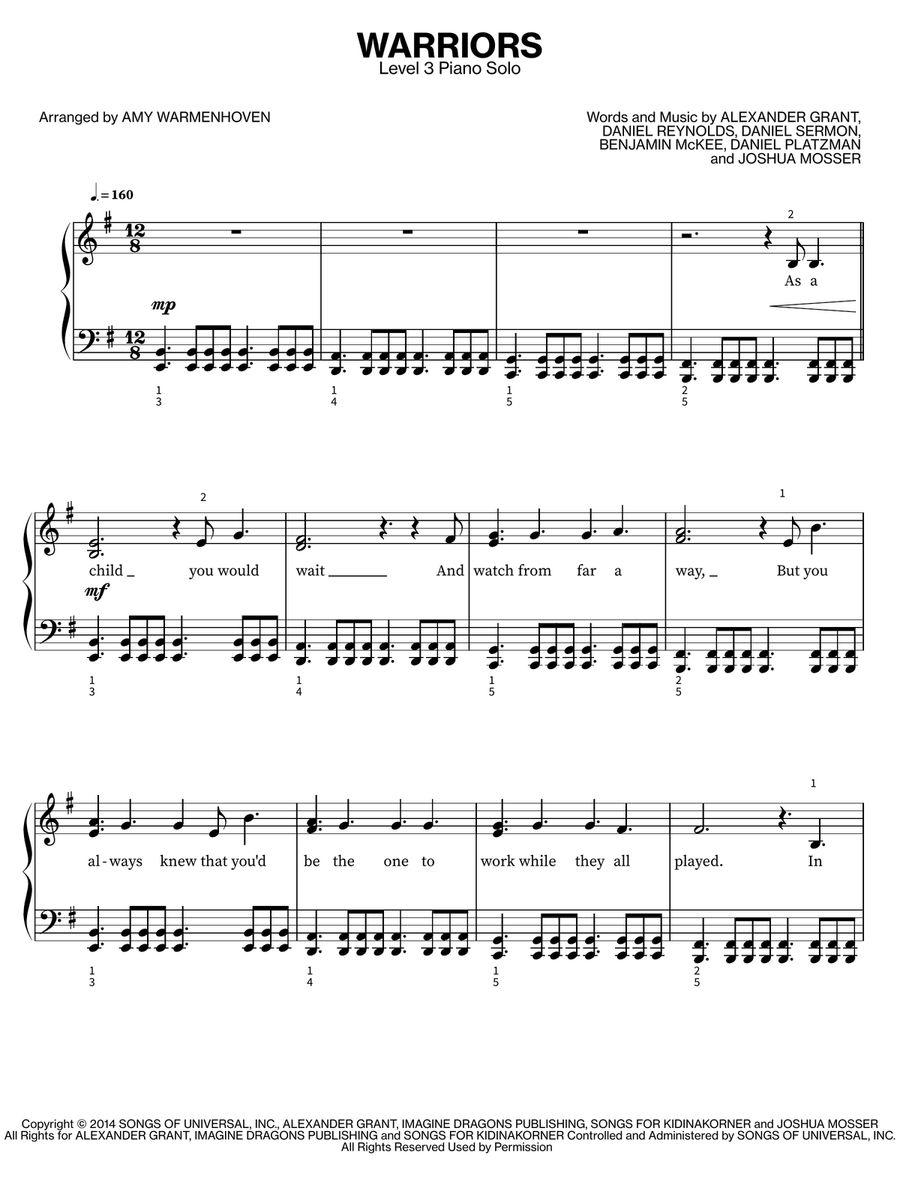 Warriors Warriors Piano scores gallery preview page 1