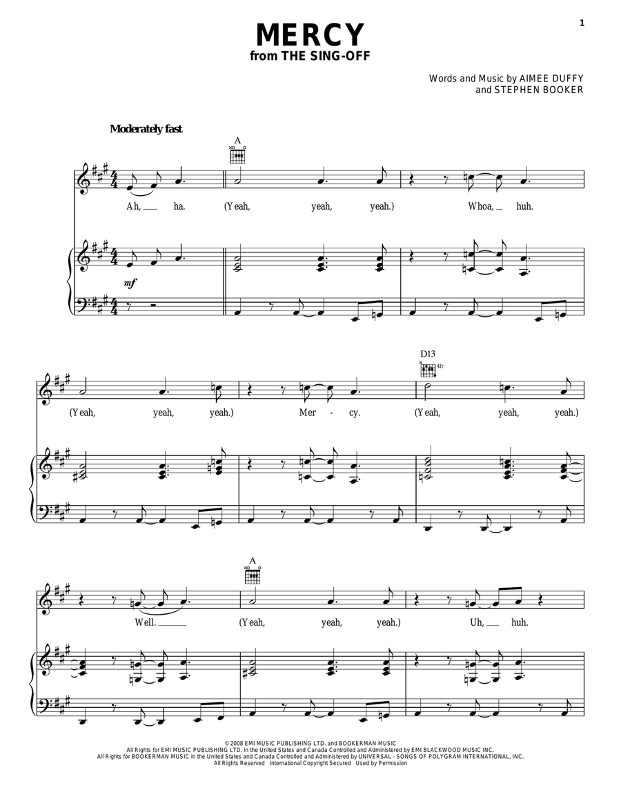 Mercy Piano, Vocal, Guitar scores gallery preview page 1