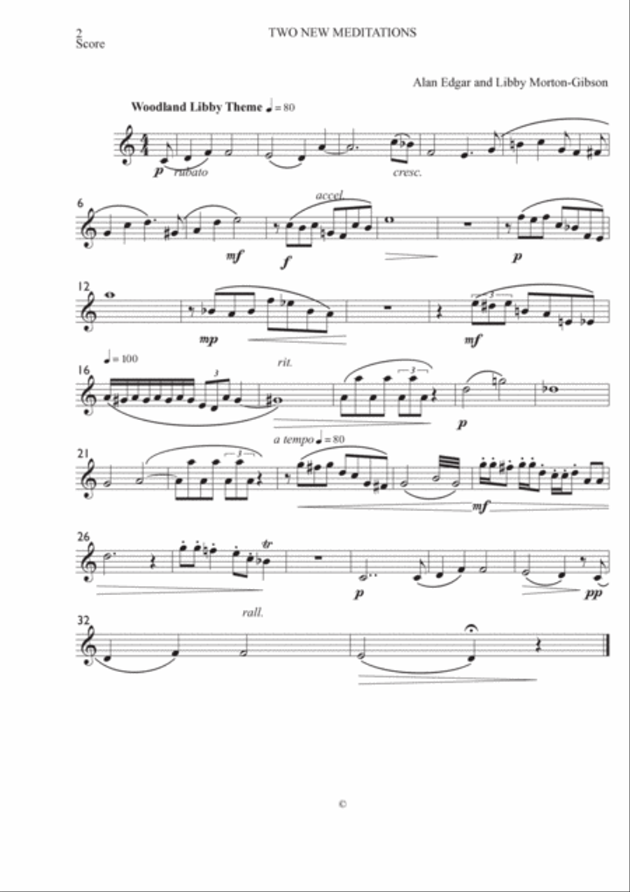 TWO NEW MEDITATIONS for Recorder (Garklein, Descant or Tenor) Soprano Recorder scores gallery preview page 2
