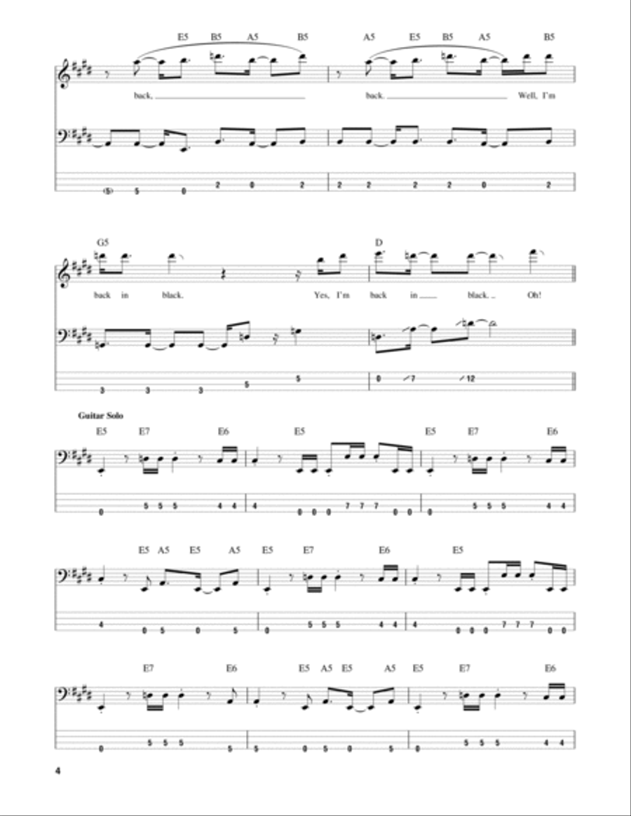 Back In Black Bass Guitar Tablature scores gallery preview page 4