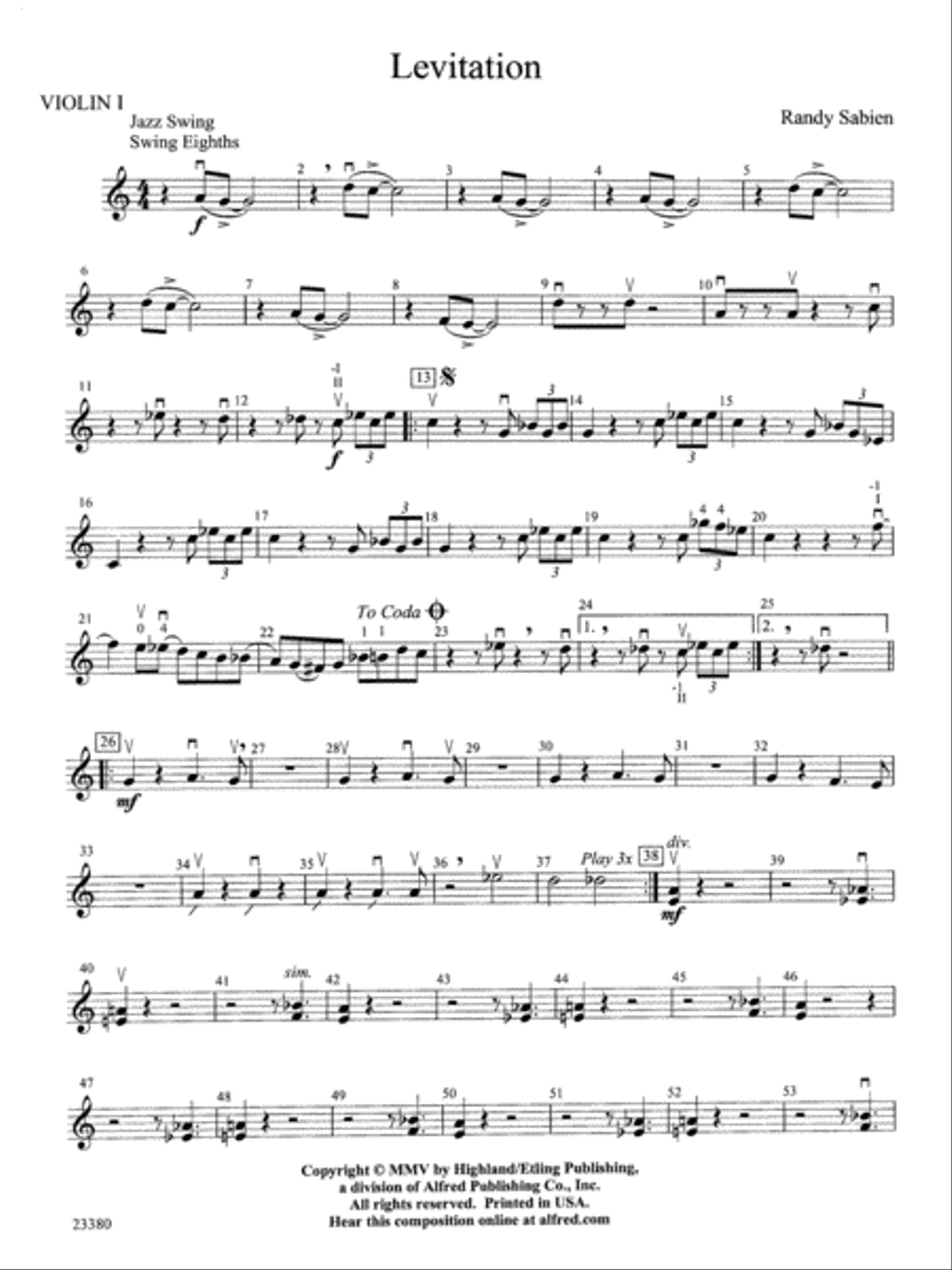 Levitation: 1st Violin String Orchestra scores gallery preview page 1