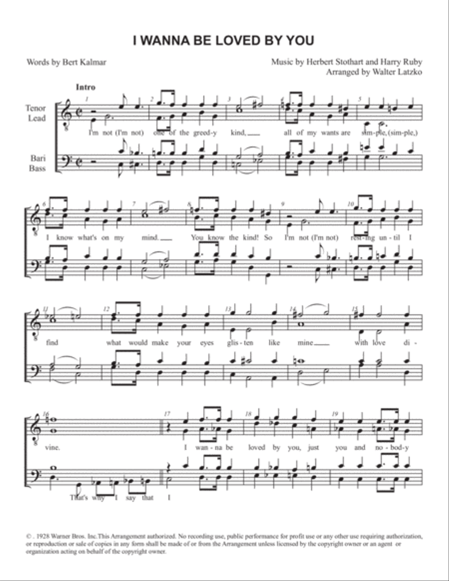 I Wanna Be Loved By You TTBB scores gallery preview page 1