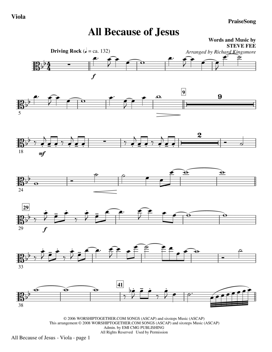 All Because Of Jesus - Viola Choir scores gallery preview page 1