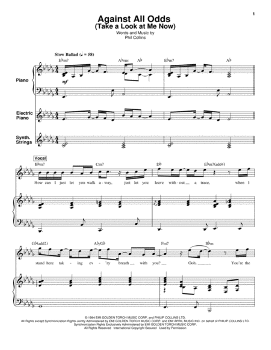 Against All Odds (Take A Look At Me Now) Piano scores gallery preview page 1