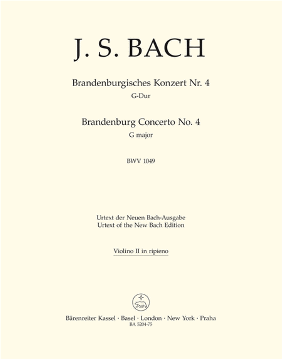 Brandenburg Concerto, No. 4 G major, BWV 1049 by Johann Sebastian Bach Violin - Sheet Music