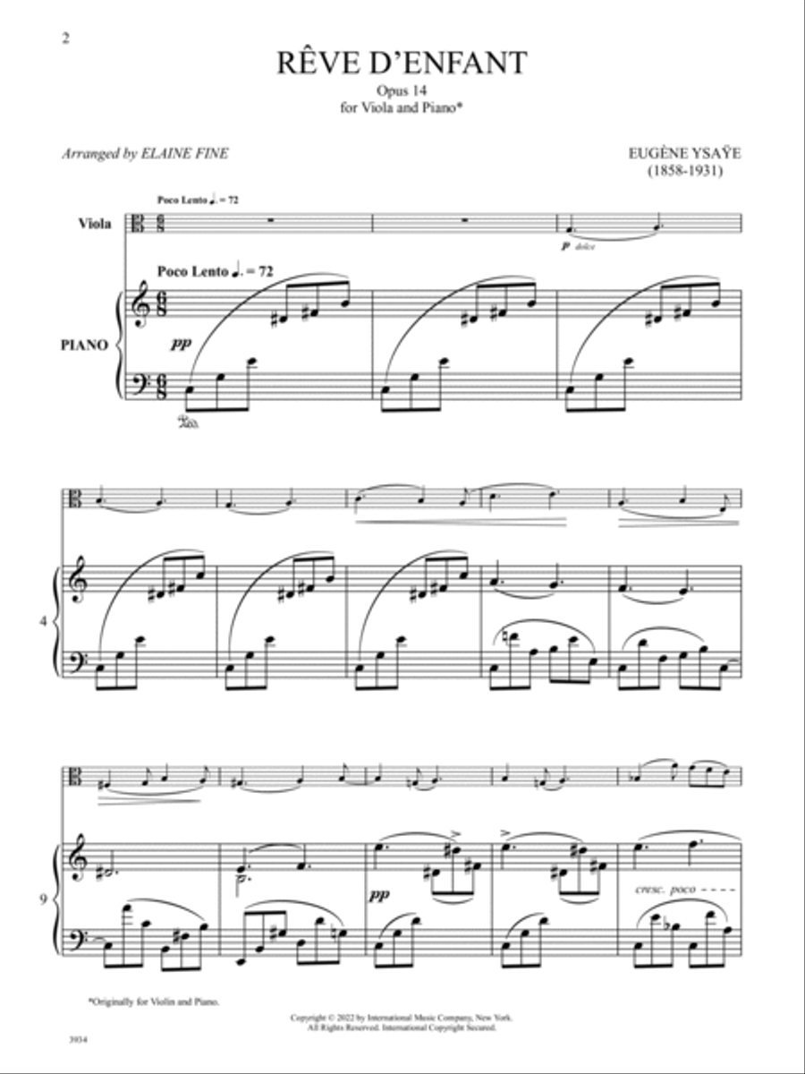 Reve d'enfant, Op. 14, for Viola and Piano Piano Accompaniment scores gallery preview page 2