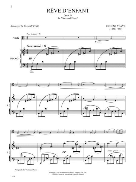 Reve d'enfant, Op. 14, for Viola and Piano