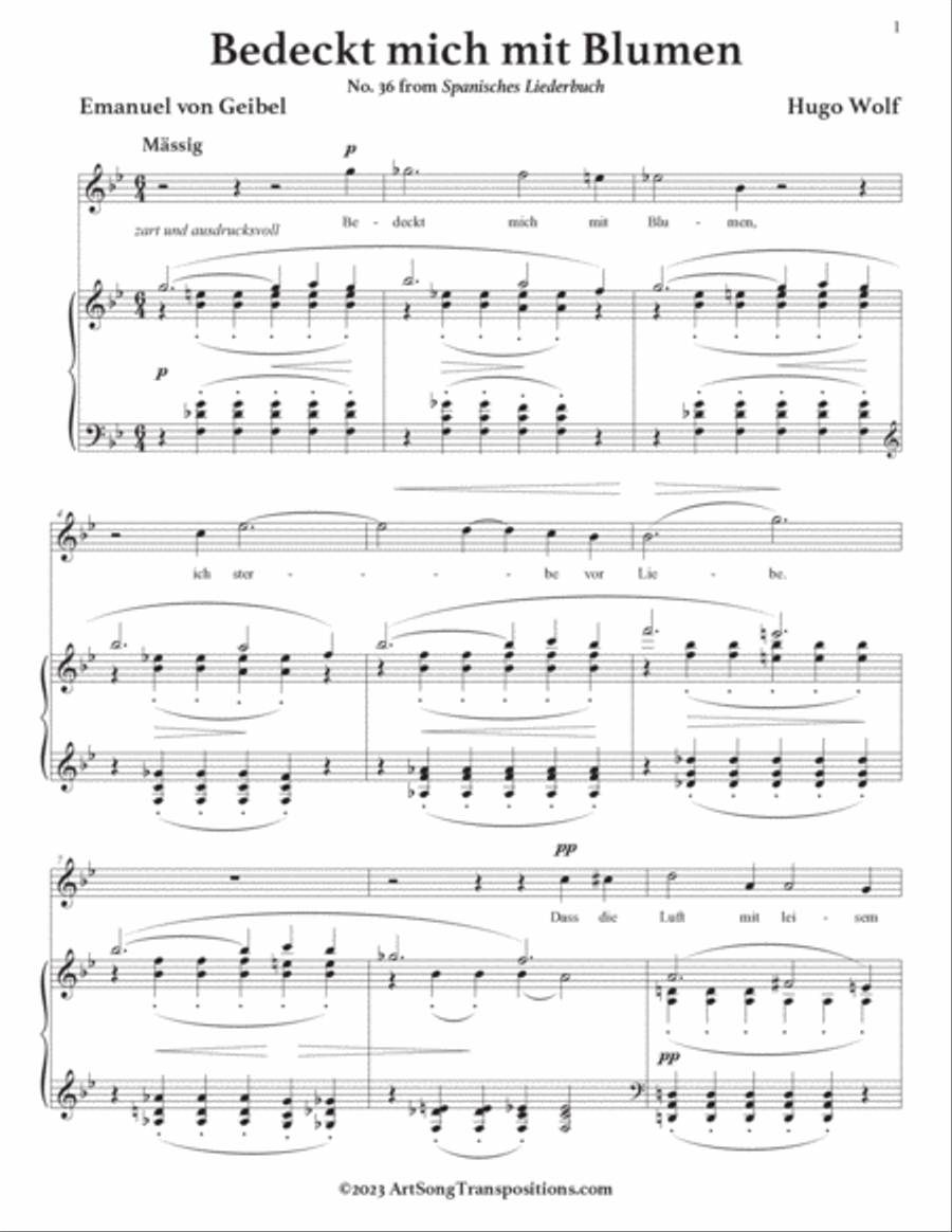 WOLF: Bedeckt mich mit Blumen (transposed to B-flat major) Voice scores gallery preview page 2