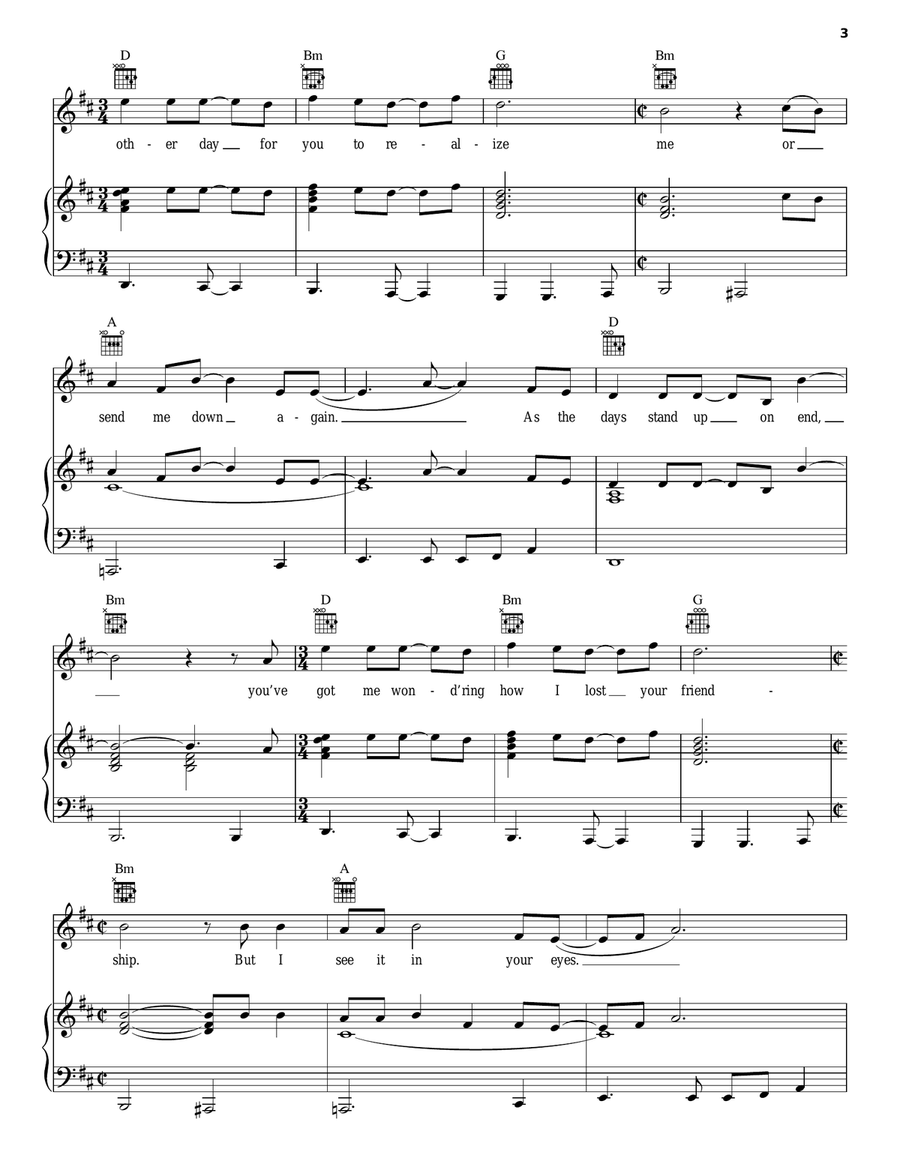 Run Of The Mill Piano, Vocal, Guitar scores gallery preview page 3