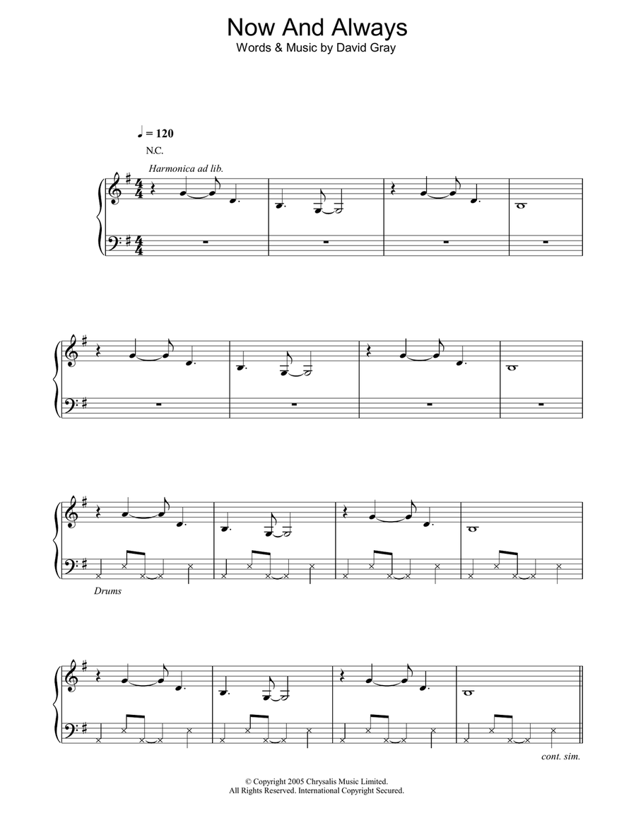Now And Always Piano, Vocal, Guitar scores gallery preview page 1