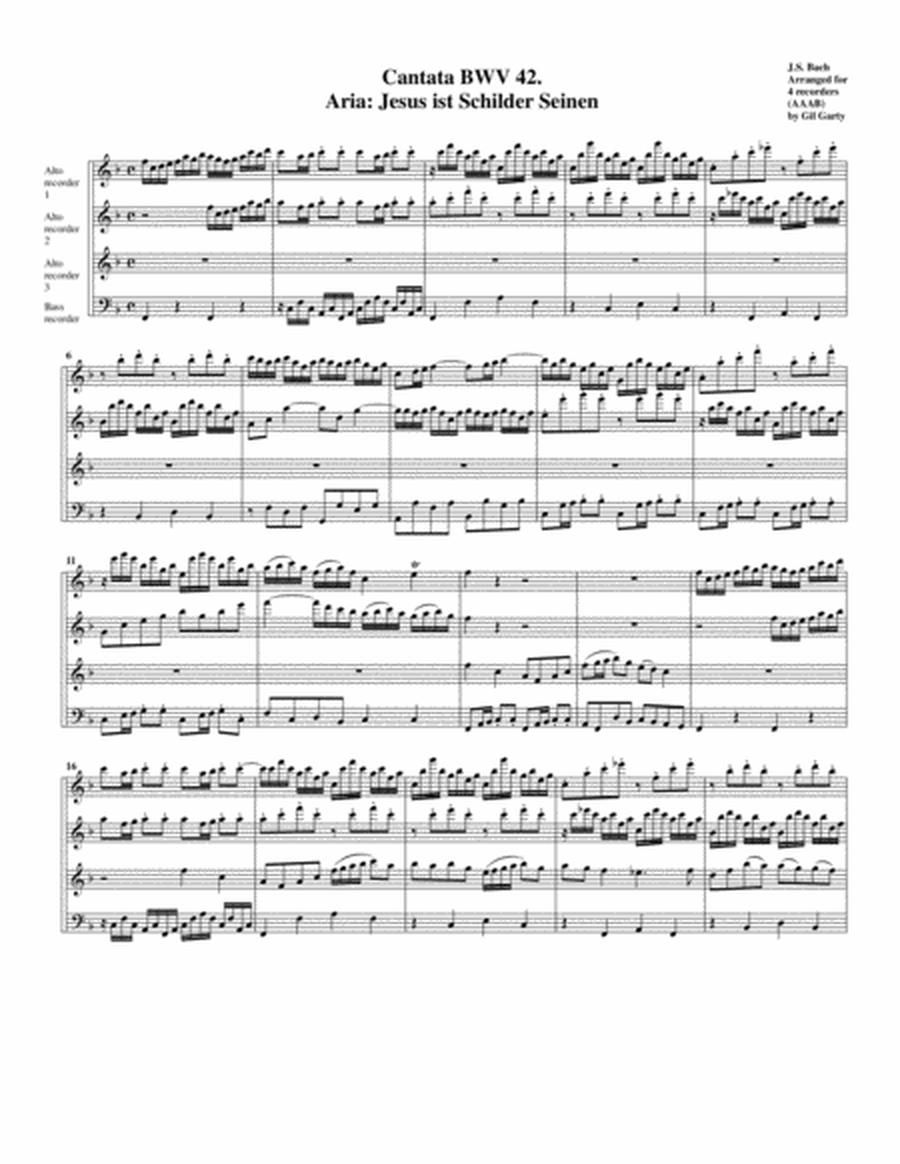 Jesus ist Schilder Seinen from cantata BWV 42 (Arrangement for 4 recorders) image number null