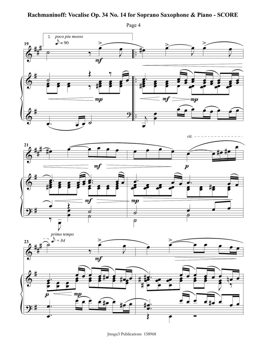 Rachmaninoff: Vocalise for Soprano Sax & Piano Soprano Saxophone scores gallery preview page 4