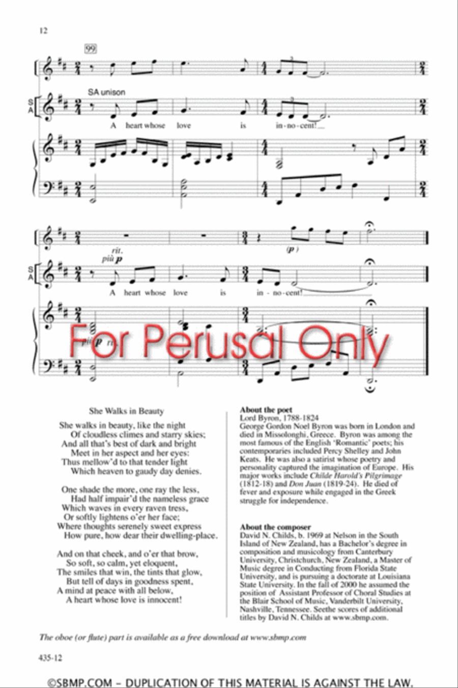 She Walks in Beauty - SSAA Octavo SSAA scores gallery preview page 12