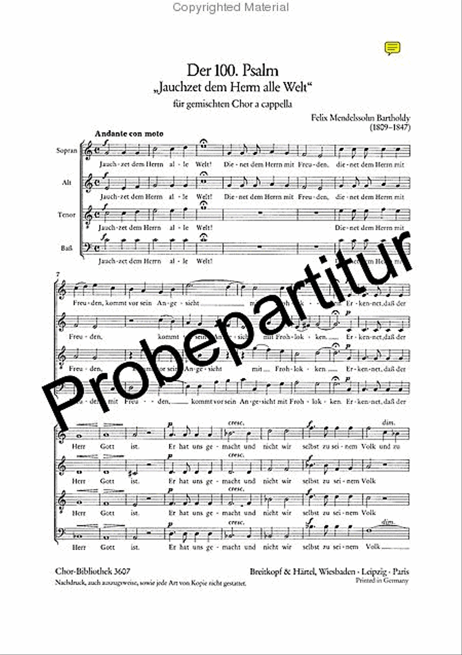 Psalm 100 MWV B 45 “Jauchzet dem Herren alle Welt” A Cappella scores gallery preview page 2