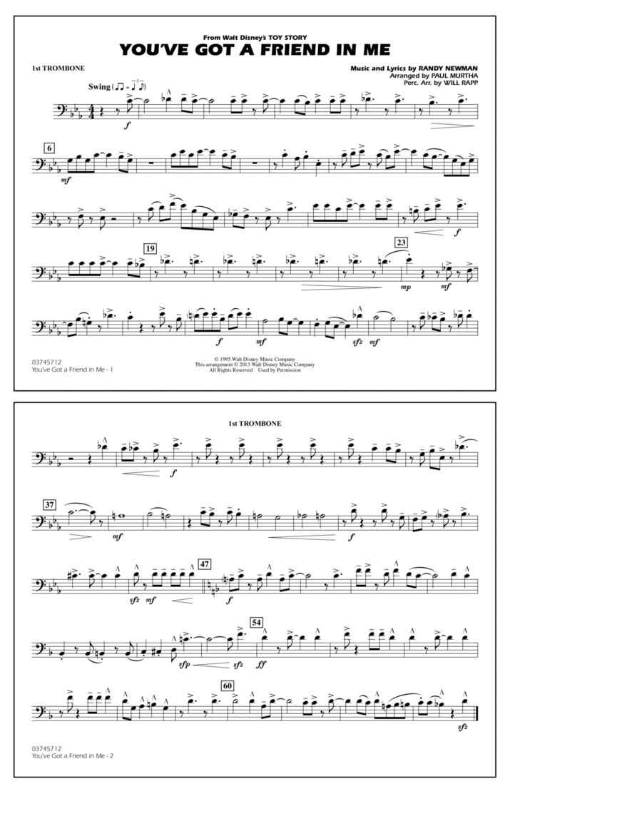 You've Got a Friend in Me (from Toy Story 2) (arr. Paul Murtha) - 1st Trombone Marching Band scores gallery preview page 1