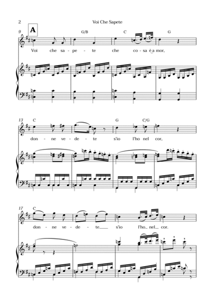 Voi Che Sapete from "The Marriage of Figaro" - Easy Soprano and Piano Aria Duet with Chords in D Maj image number null