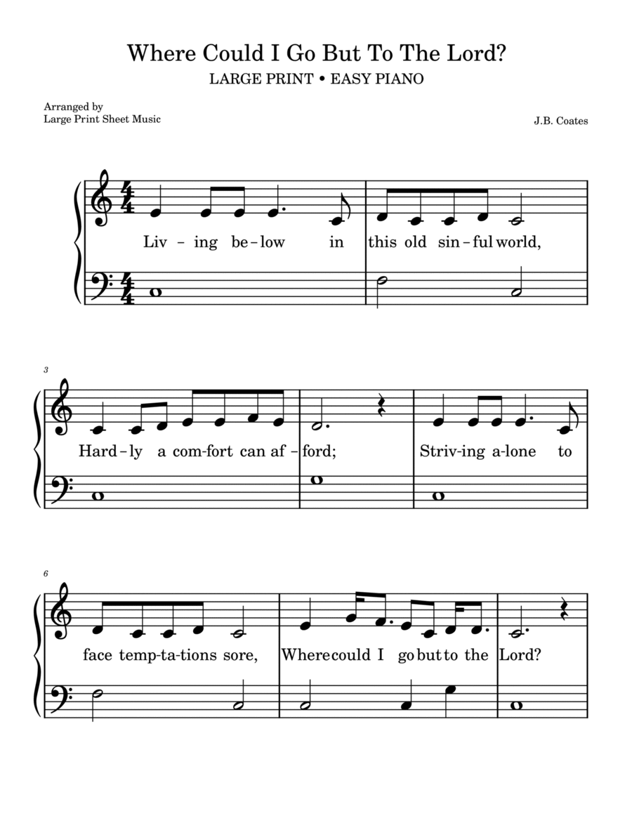Where Could I Go But To The Lord? LARGE PRINT Easy Piano Hymn Easy Piano scores gallery preview page 1