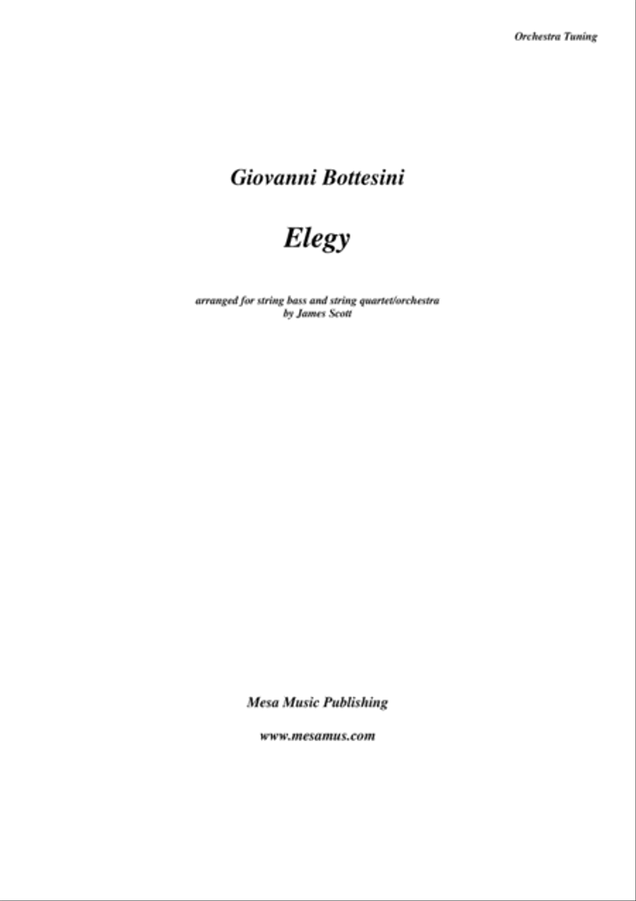 Elegy by Giovanni Bottesini (1821-1889) arranged for solo double bass in orchestra tuning and string String Orchestra scores gallery preview page 1