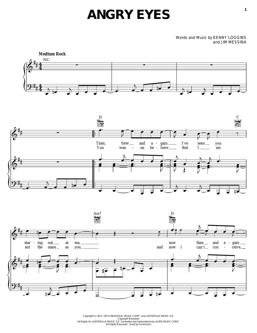 Angry Eyes Angry Eyes Piano, Vocal, Guitar scores gallery preview page 1