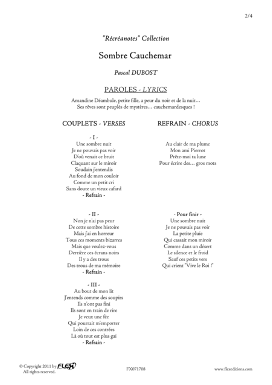 Sombre Cauchemar Children's Choir scores gallery preview page 2
