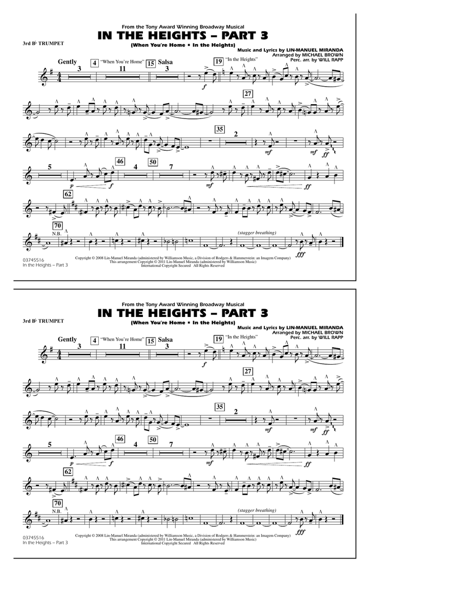 In The Heights: Part 3 - 3rd Bb Trumpet Marching Band scores gallery preview page 1
