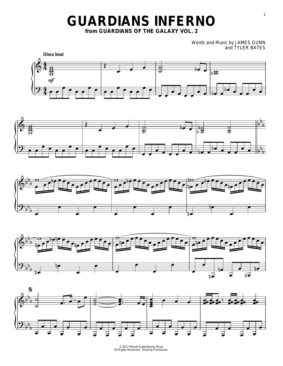 Guardians Inferno Piano Solo scores gallery preview page 1