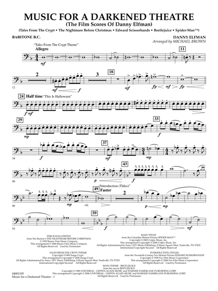 Music for a Darkened Theatre (The Film Scores of Danny Elfman) (arr. Brown) - Baritone B.C.