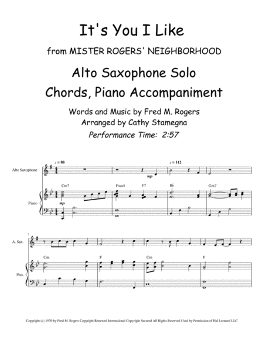 It's You I Like from MISTER ROGERS' NEIGHBORHOOD Small Ensemble scores gallery preview page 2