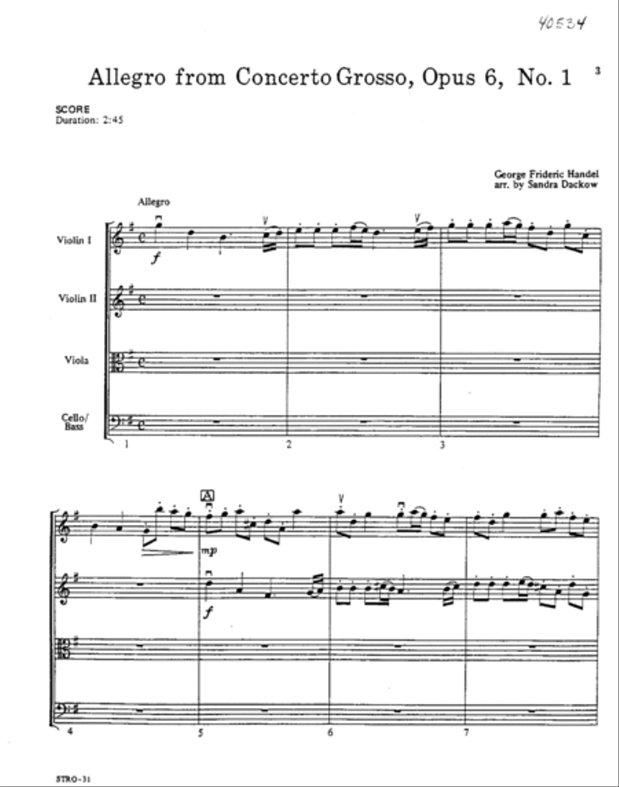 Concerto Grosso, Op. 6 No. 1 in G: Allegro Orchestra scores gallery preview page 2