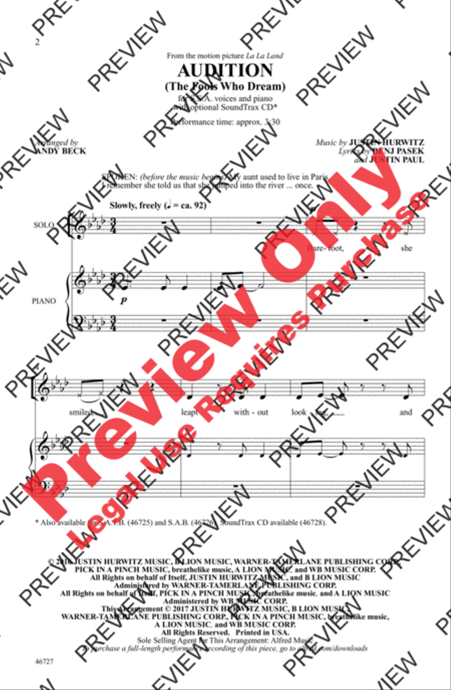 Audition (The Fools Who Dream) Women's Choir scores gallery preview page 2