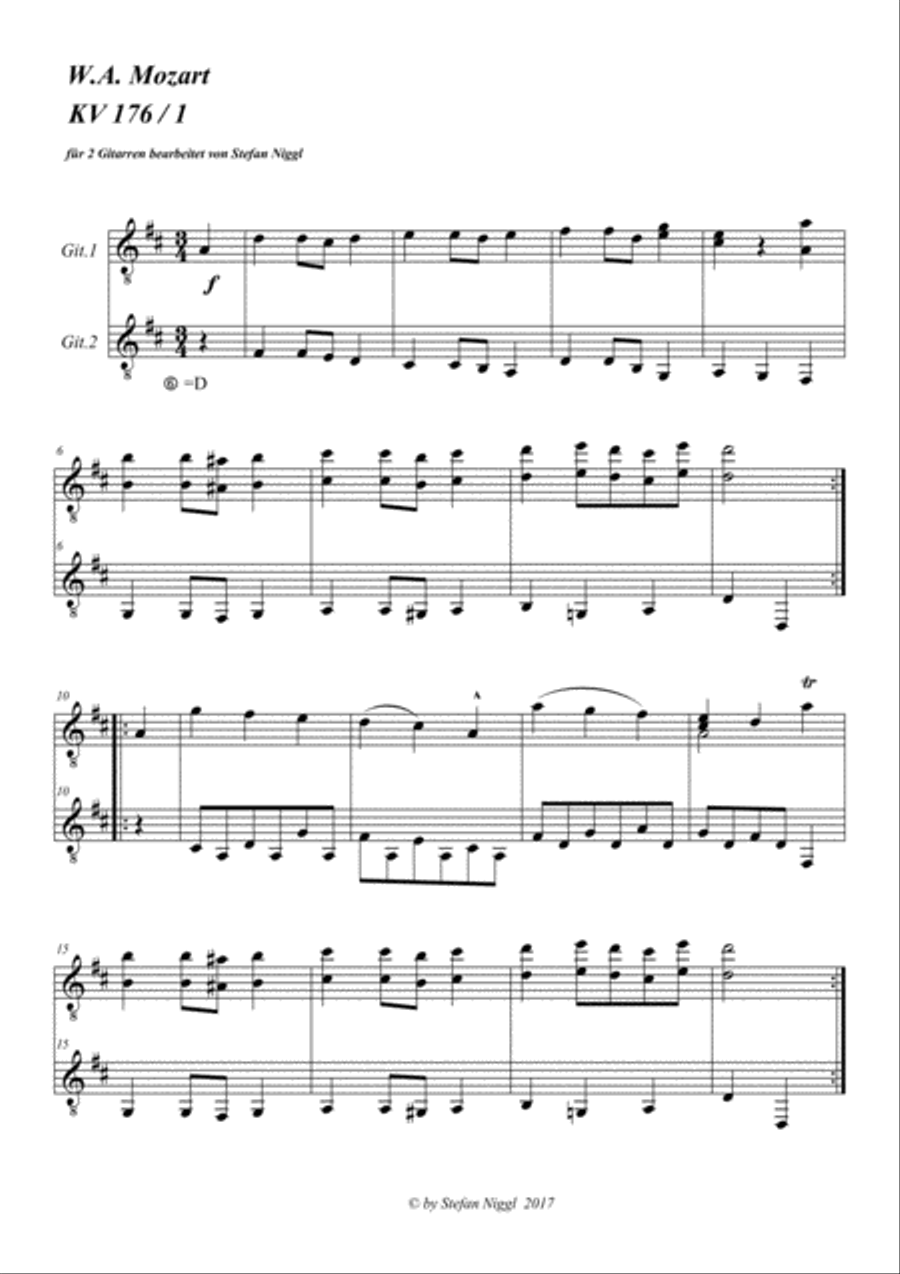 11 Menuets from KV 176 for Guitar Duet Acoustic Guitar scores gallery preview page 2