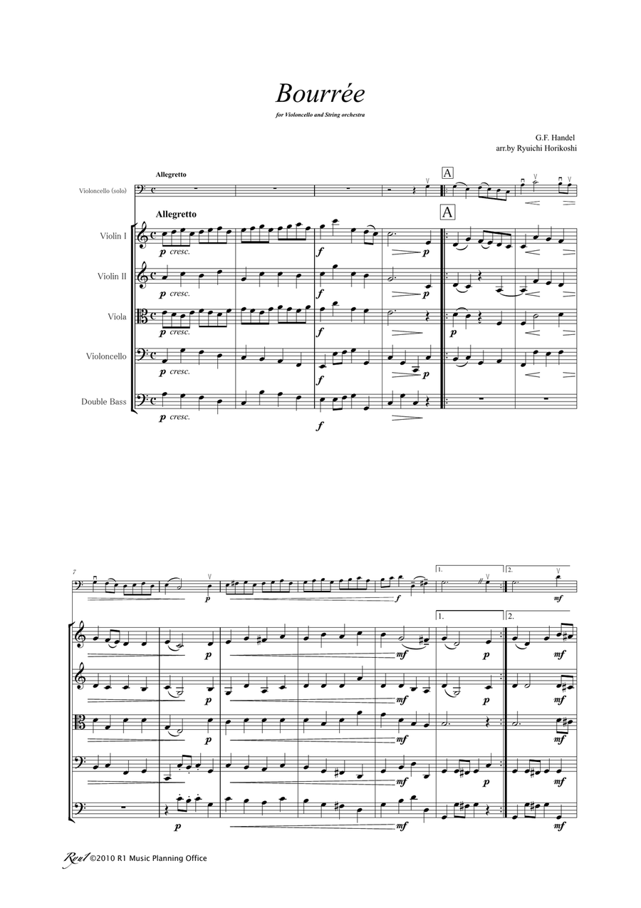 Bourrée in C major for Cello & String Orchestra String Orchestra scores gallery preview page 3