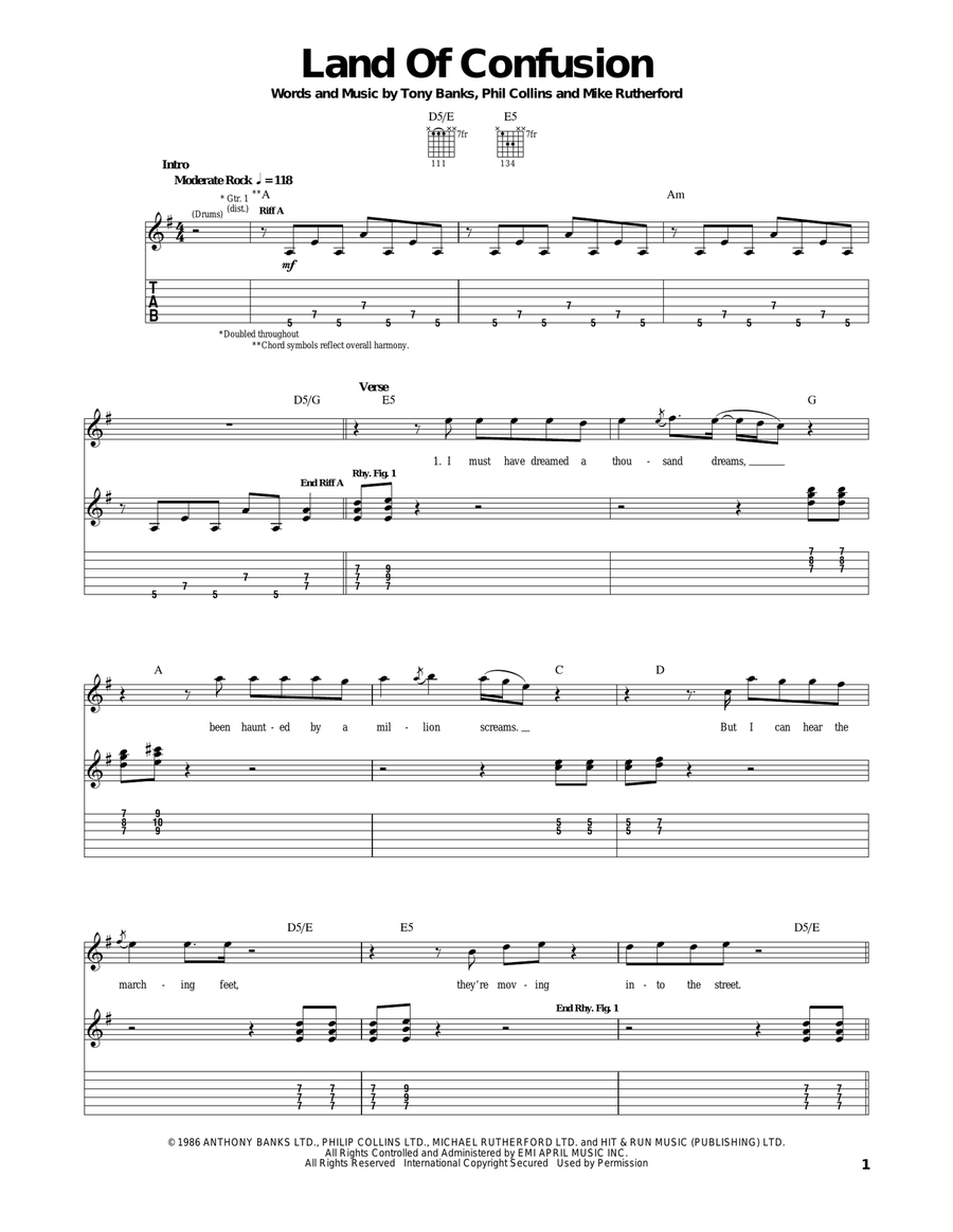 Land Of Confusion Acoustic Guitar scores gallery preview page 1