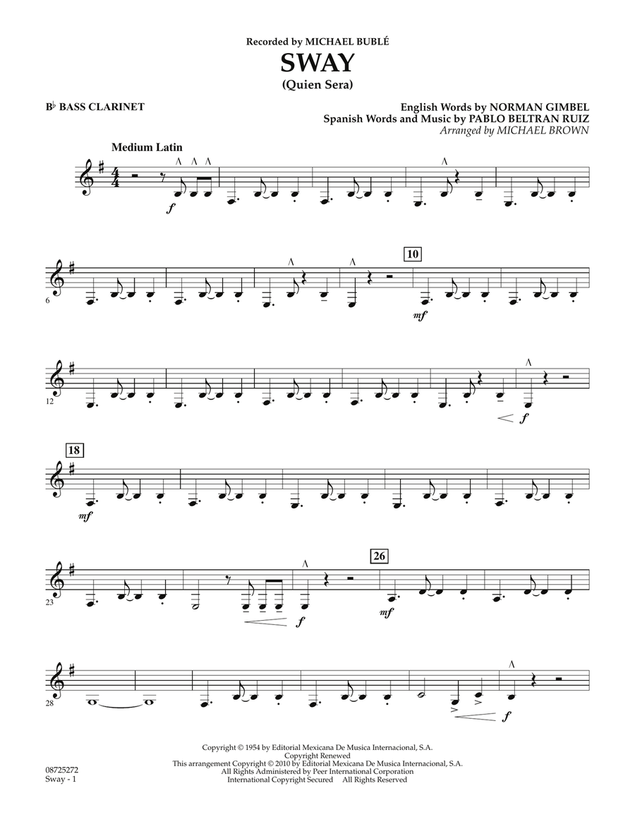 Sway (Quien Sera) - Bb Bass Clarinet Concert Band scores gallery preview page 1