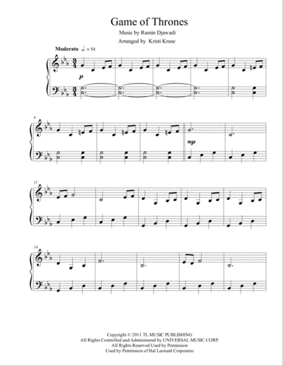 Game Of Thrones Piano Solo scores gallery preview page 1