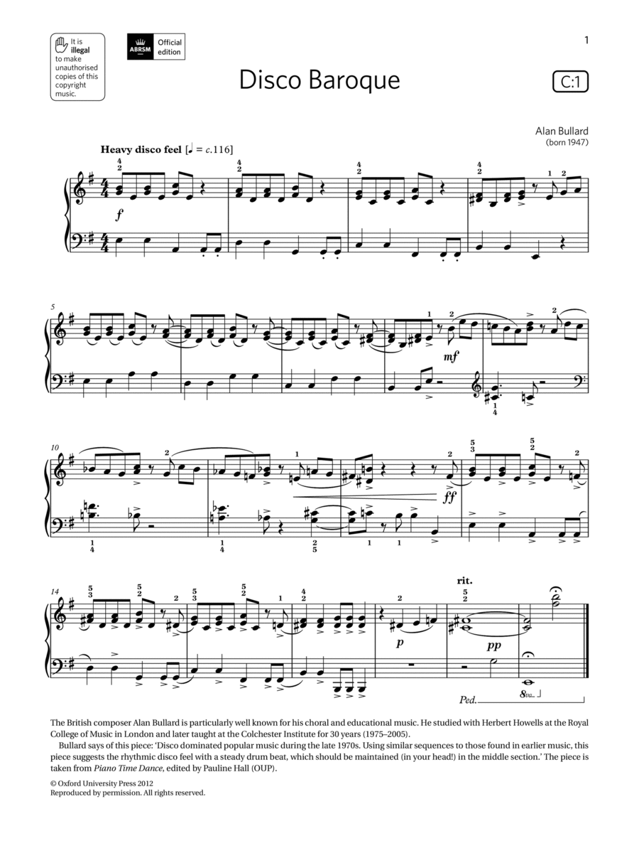 Disco Baroque (Grade 3, list C1, from the ABRSM Piano Syllabus 2021 & 2022) Piano Method scores gallery preview page 1