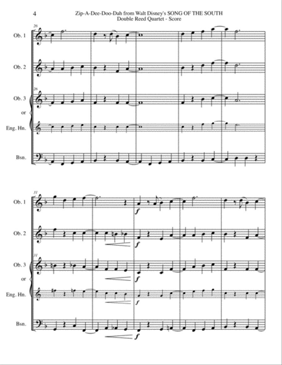 Zip-A-Dee-Doo-Dah Woodwind Quartet scores gallery preview page 4