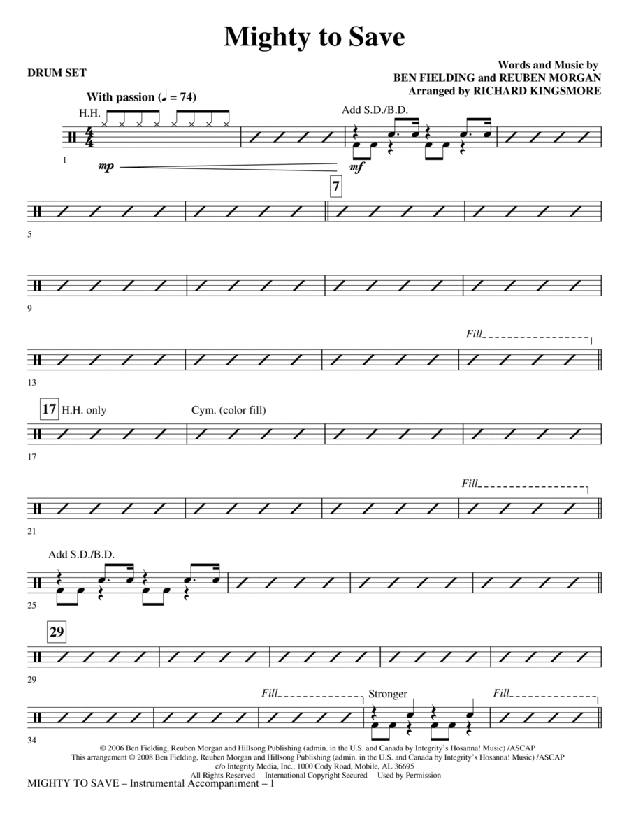 Mighty To Save - Drum Set Choir scores gallery preview page 1