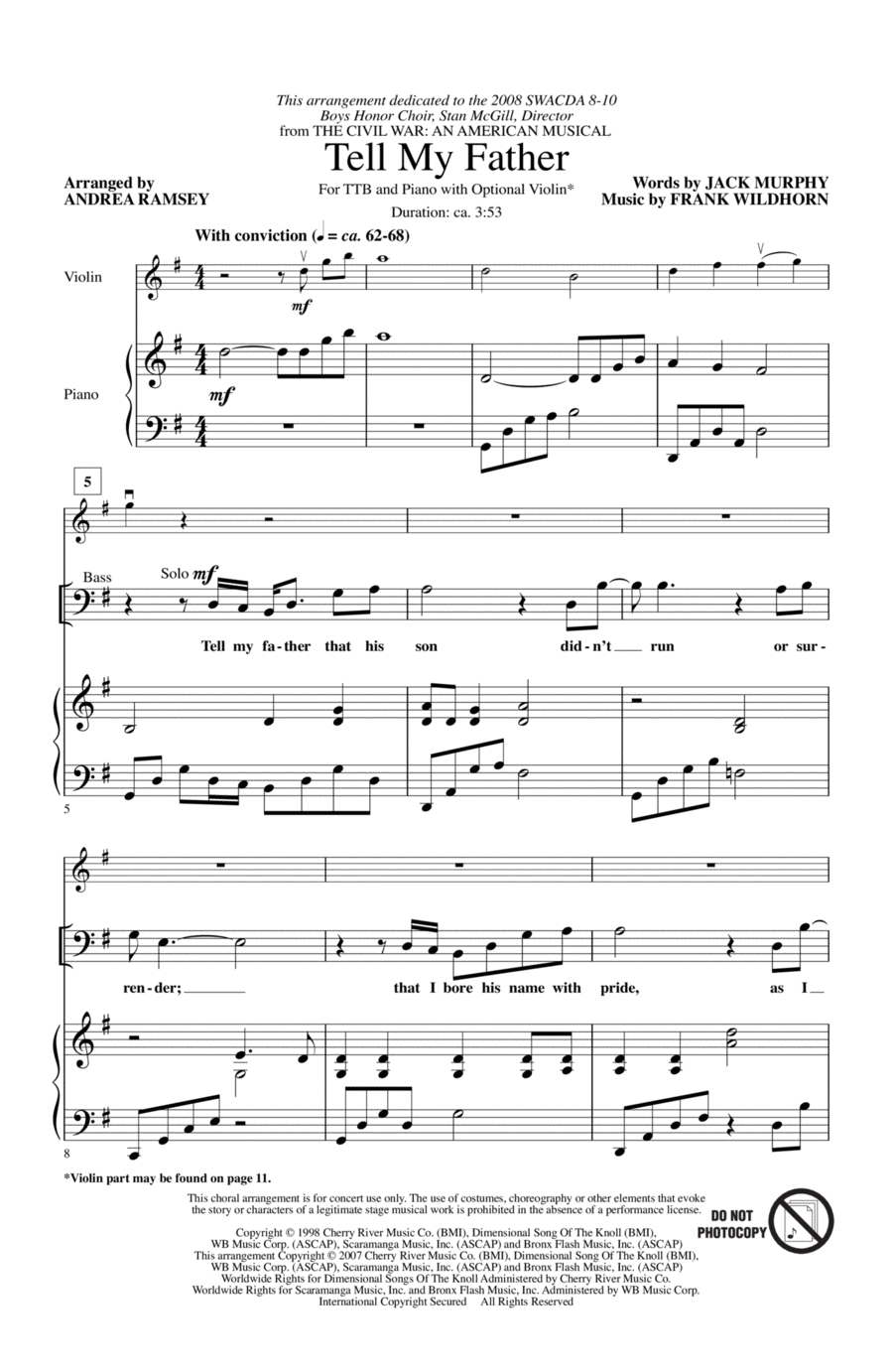 Tell My Father (from The Civil War: An American Musical) (arr. Andrea Ramsey) TTB scores gallery preview page 1