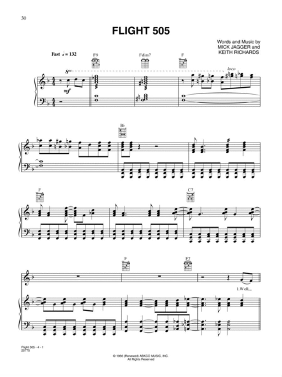 Flight 505 Piano, Vocal, Guitar scores gallery preview page 1