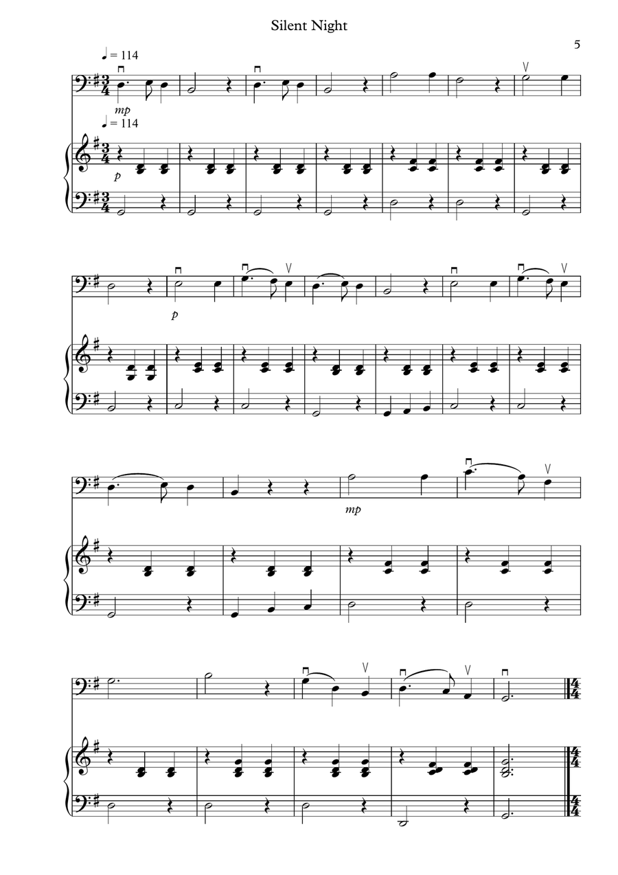 8 Easy Christmas Pieces for Cello And Piano Piano Accompaniment scores gallery preview page 5