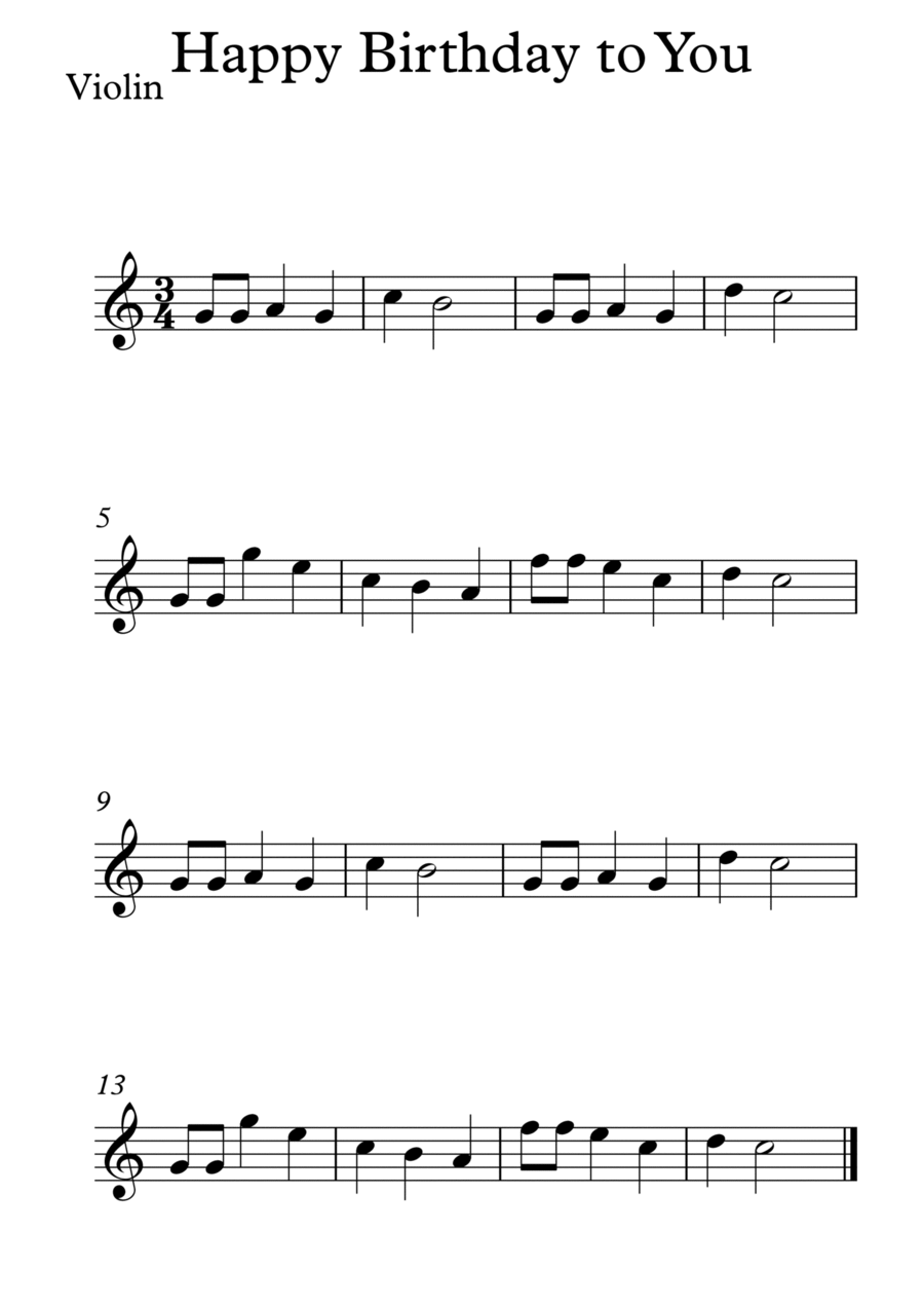 Happy Birthday to You! Violin Solo scores gallery preview page 1