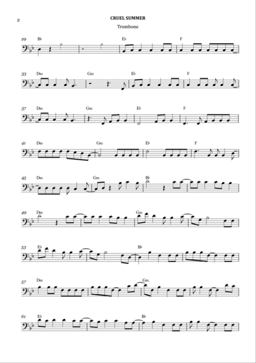 Cruel Summer Trombone Solo scores gallery preview page 2