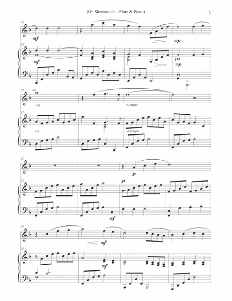 Oh Shenandoah - Solo Flute & Piano Flute Solo scores gallery preview page 3