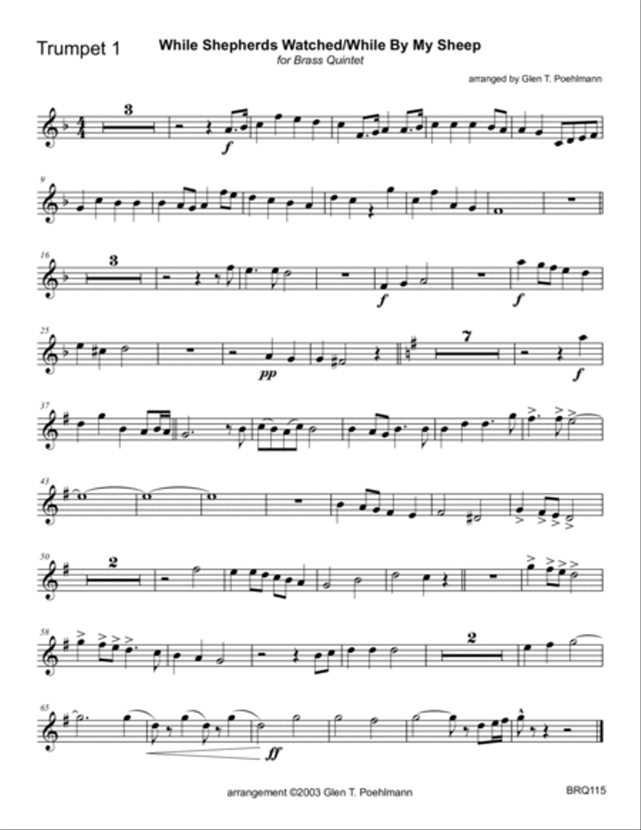 WHILE SHEPHERDS WATCHED THEIR FLOCKS with WHILE BY MY SHEEP - BRASS QUINTET (unaccompanied) Brass Quintet scores gallery preview page 5