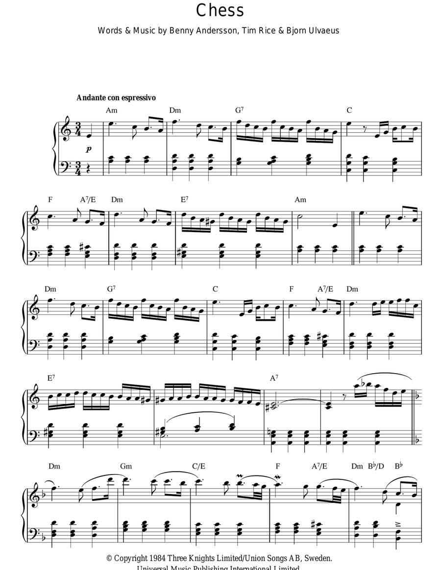 Chess Chess Piano Solo scores gallery preview page 1